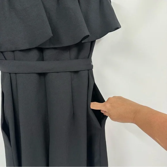 ARITZIA Babaton Black Flutter Jumpsuit Sz 8 Self Tie Belt Resort Party Pretty - Picture 9 of 16